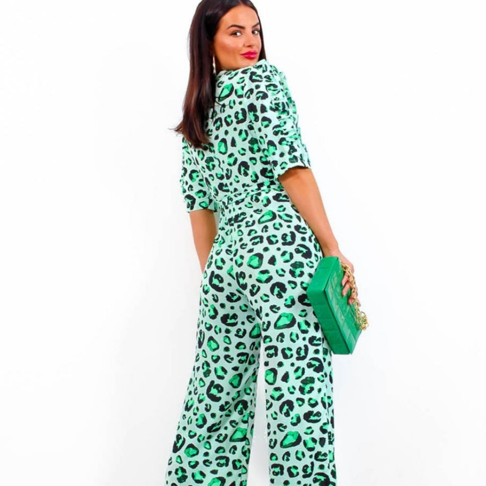 NWT Feline Myself - Green Leopard Print Jumpsuit